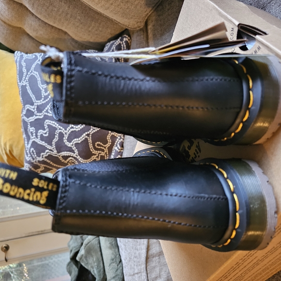 Dr. Martens Slip Resistant Black Chelsea Boots with Yellow Stitching - Picture 4 of 5